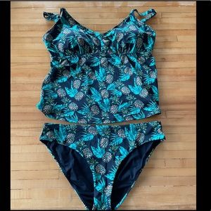 MeUndies Swimsuit Pineapples Tankini & Mid-Rise Bikini set large new